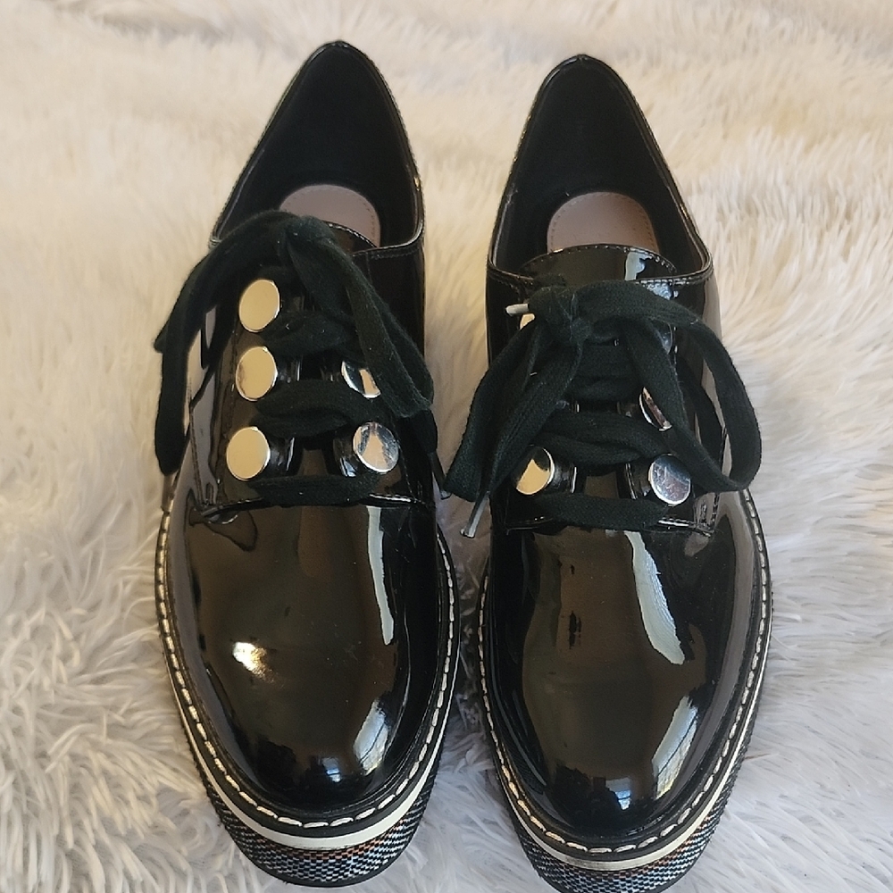 Zara Black Platform Patent Leather Oxfords